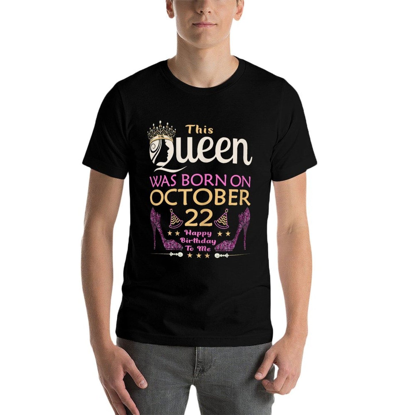 Womens This QUEEN Was Born On October 22 - Queens Happy Birthday Easy-care T-Shirt