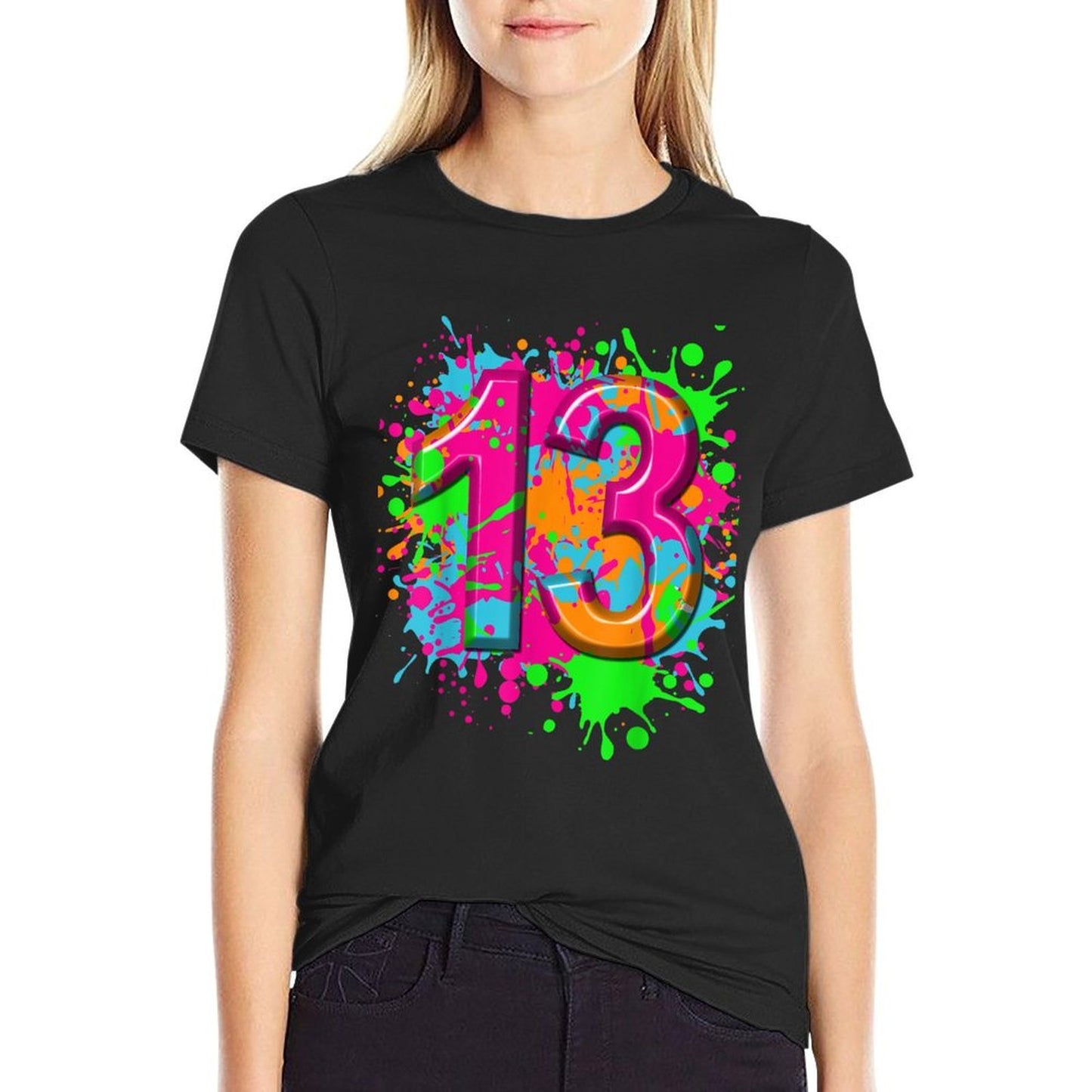 13th Birthday Paint Splashes T-shirt Kids Girls Boys 13 Year Easy-care T-Shirt