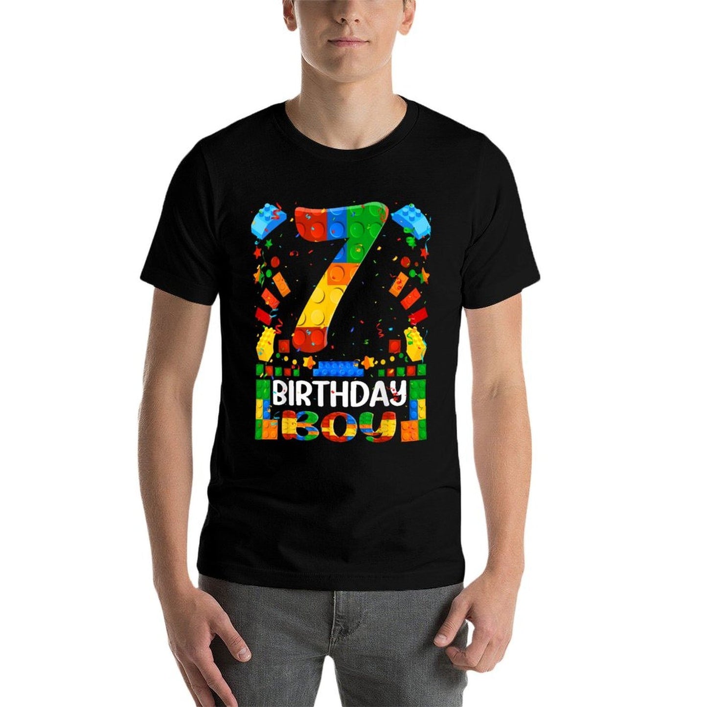 7 Year Old Building Blocks 7th Birthday Boy Brick Builder Wrinkle-resistant T-Shirt