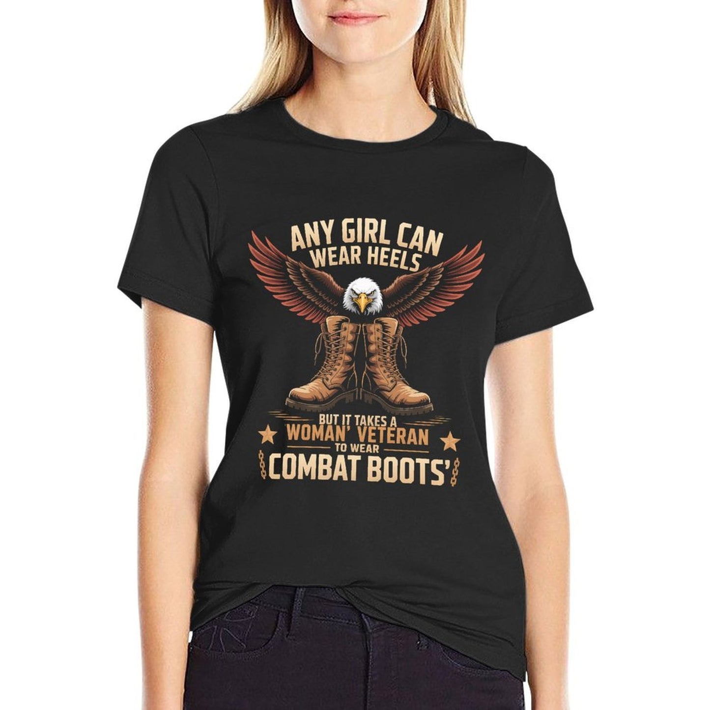 Woman Veteran Combat Boots Military Patriotic Gift Durable T-Shirt