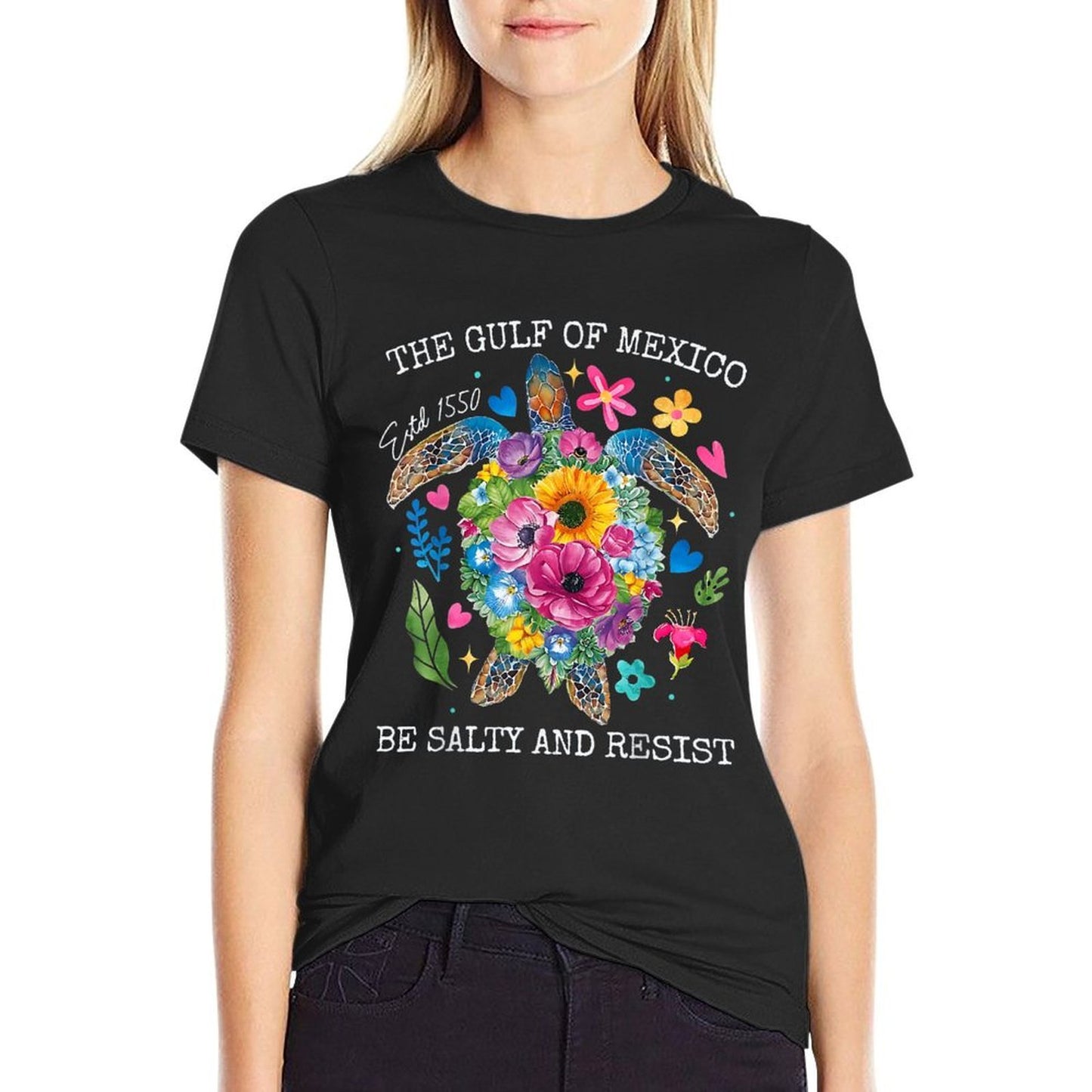 Womens Gulf of Mexico Estd 1550 Turtle Be Salty And Resist Heathered Texture T-Shirt