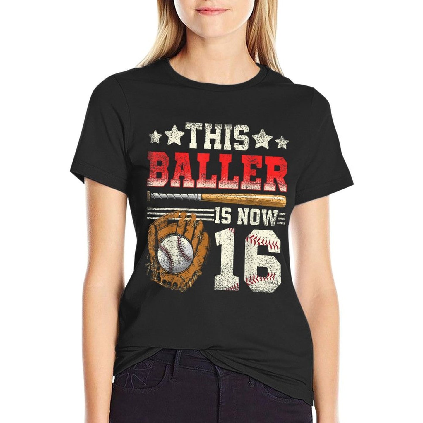 16th Birthday Boys Baseball 16 Year Old Birthday Ribbed Collar T-Shirt