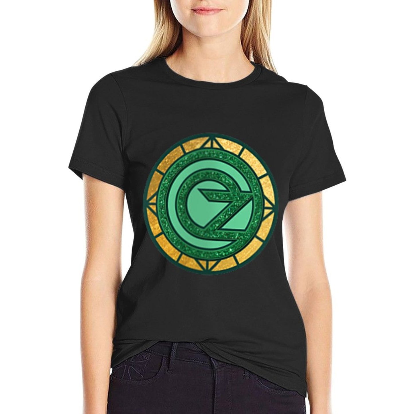 Womens Wicked Emerald City Front & Back V-Neck Cotton T-Shirt
