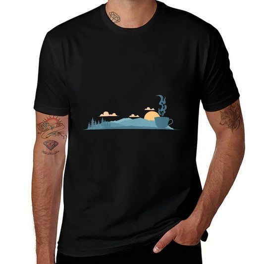 Womens Twilight Scene with Silhouette of A Teacup  Wrinkle-resistant T-Shirt