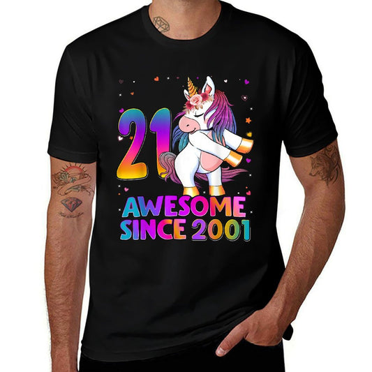 21 Years Old Unicorn Flossing 21st Birthday Girl Unicorn  Cotton T-Shirt