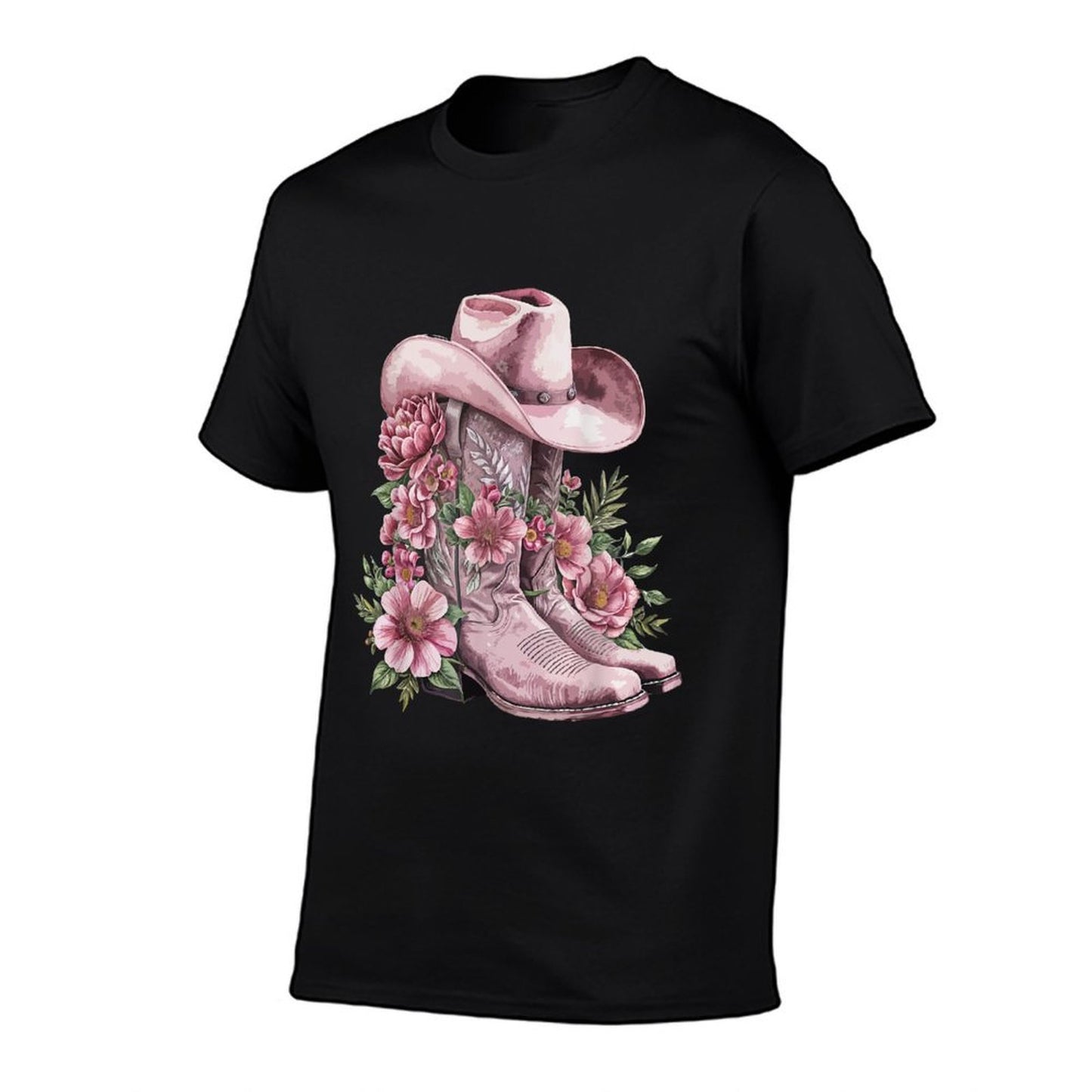 Watercolor Cowgirl Floral Boots Hat Western Boots Boho Women  Relaxed-fit T-Shirt