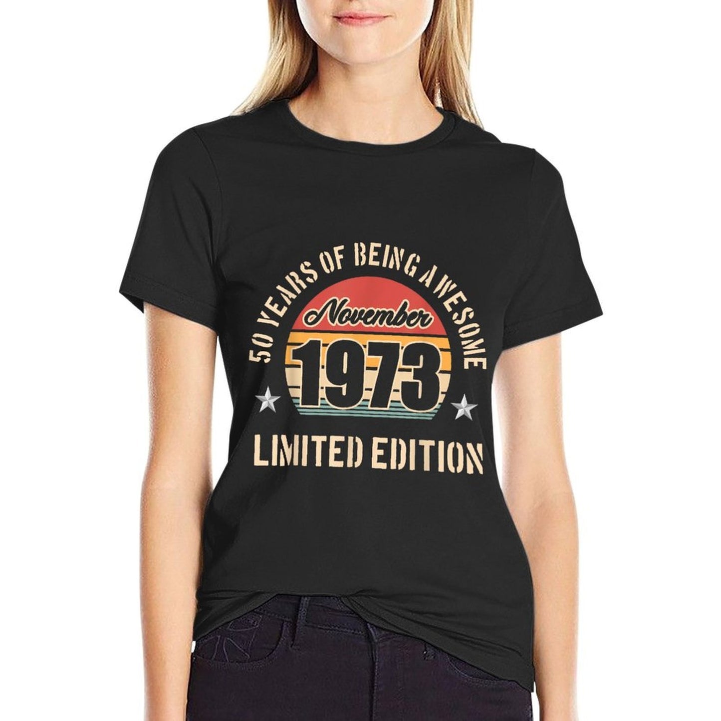 50 Years of Being Awesome November 1973 for 50th Birthday  Fade-proof Color T-Shirt