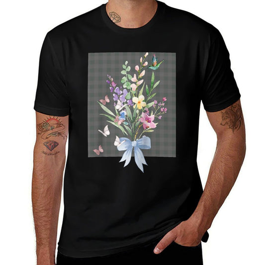WOMENS HUMMINGBIRD FLORAL WATERCOLOR FLOWER GARDEN BOUQUET Raglan Baseball  Ribbed Collar T-Shirt