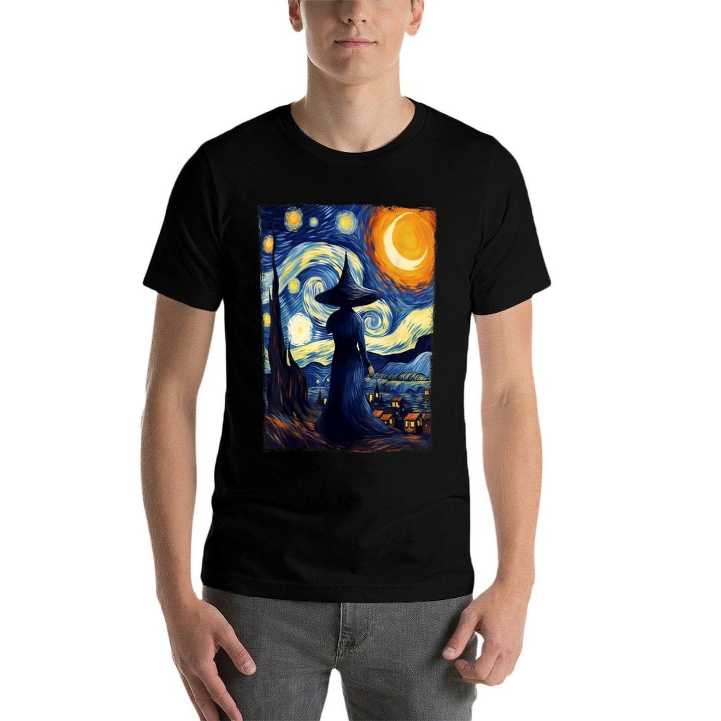 Witch Halloween Starry Night Van Gogh Aesthetic Painting  Breathable T-Shirt