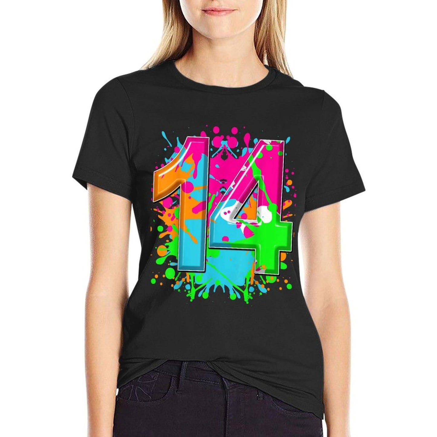 14th Birthday For Girls, Boys. 14 Year Paint Splashes  High-quality Stitching T-Shirt