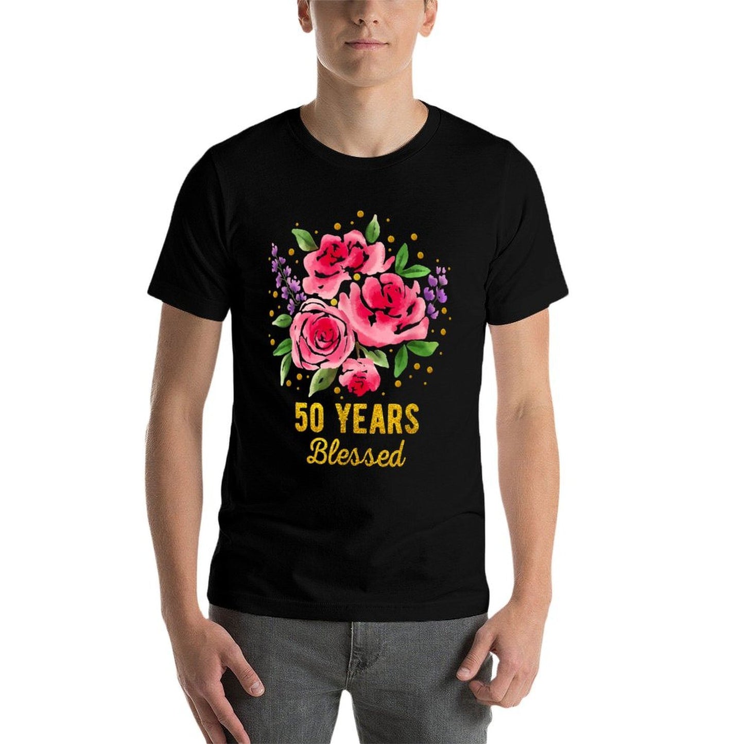 50 Years Blessed Cute Rose Flower 50 Year Old 50th Birthday  Breathable T-Shirt