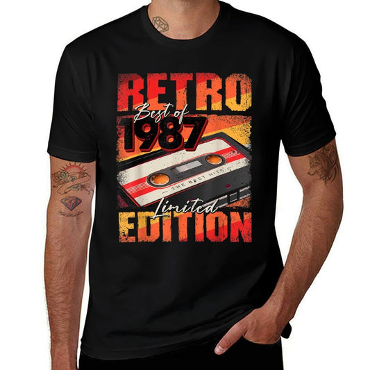 Vintage 1987 Tshirt Best Of 1987 Cassette Tape 35th Birthday  Ribbed Collar T-Shirt