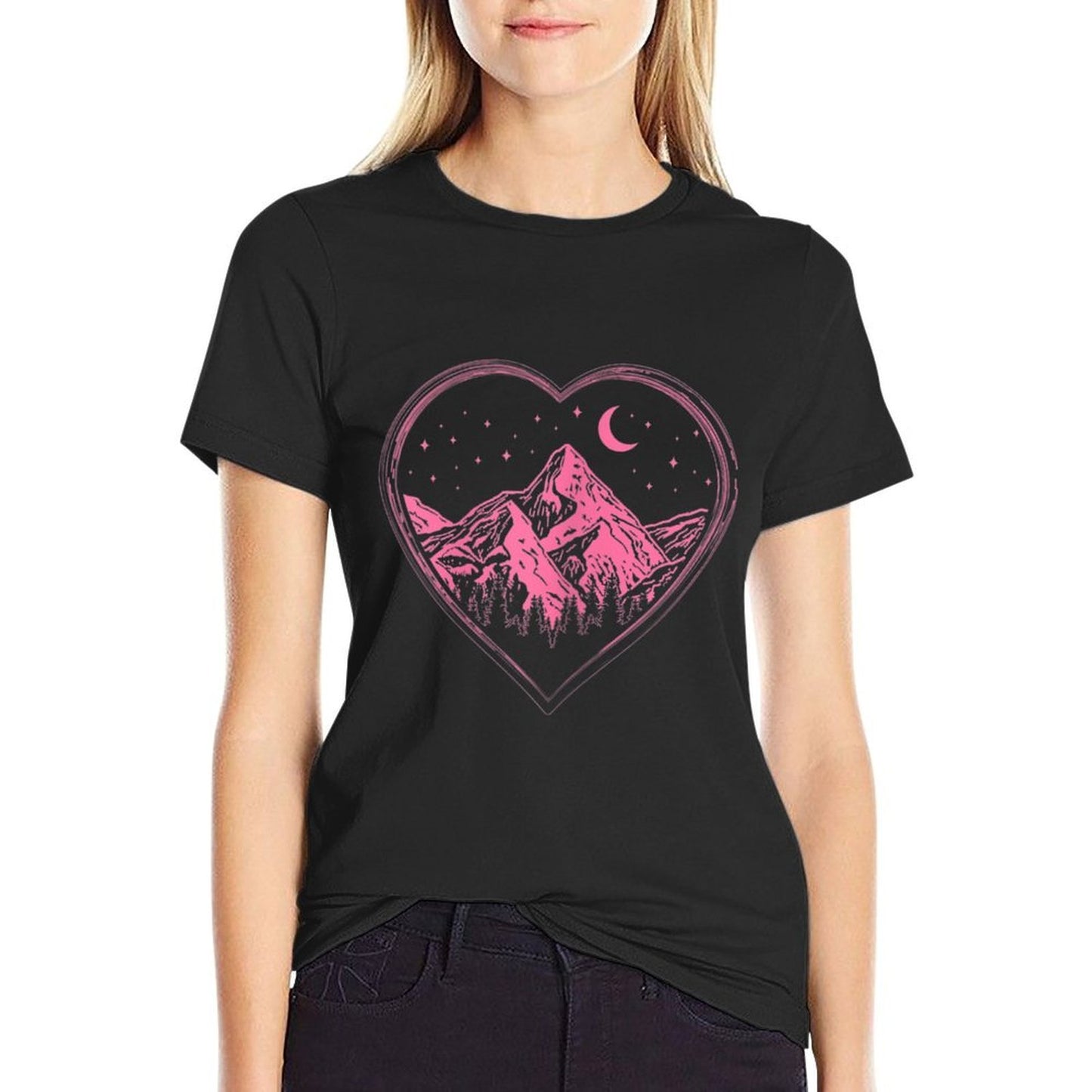 Womens Nature Landscape by Night I Love Hiking  Soft T-Shirt