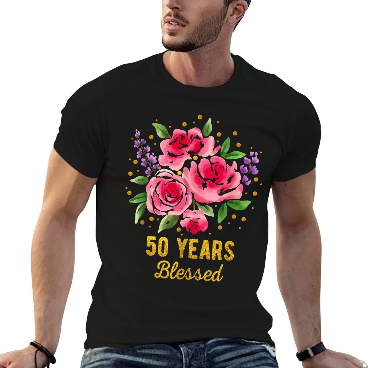 50 Years Blessed Cute Rose Flower 50 Year Old 50th Birthday  Breathable T-Shirt