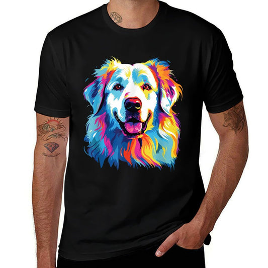 Watercolor Colorful Pyrenean Mountain Dog Great Pyrenees Comfortable T-Shirt