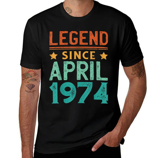 50 Years Old Legend Since April 1974 50th Birthday  Ribbed Collar T-Shirt