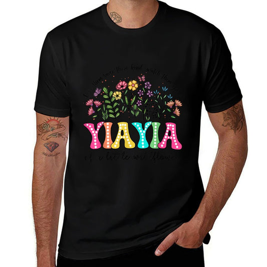 YiaYia Of The Little Wildflower Birthday Kids Groovy  Ribbed Collar T-Shirt