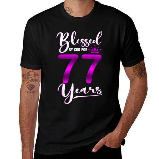Vintage Blessed by God For 77 Years Old Happy 77th Birthday  Trendy Pattern T-Shirt