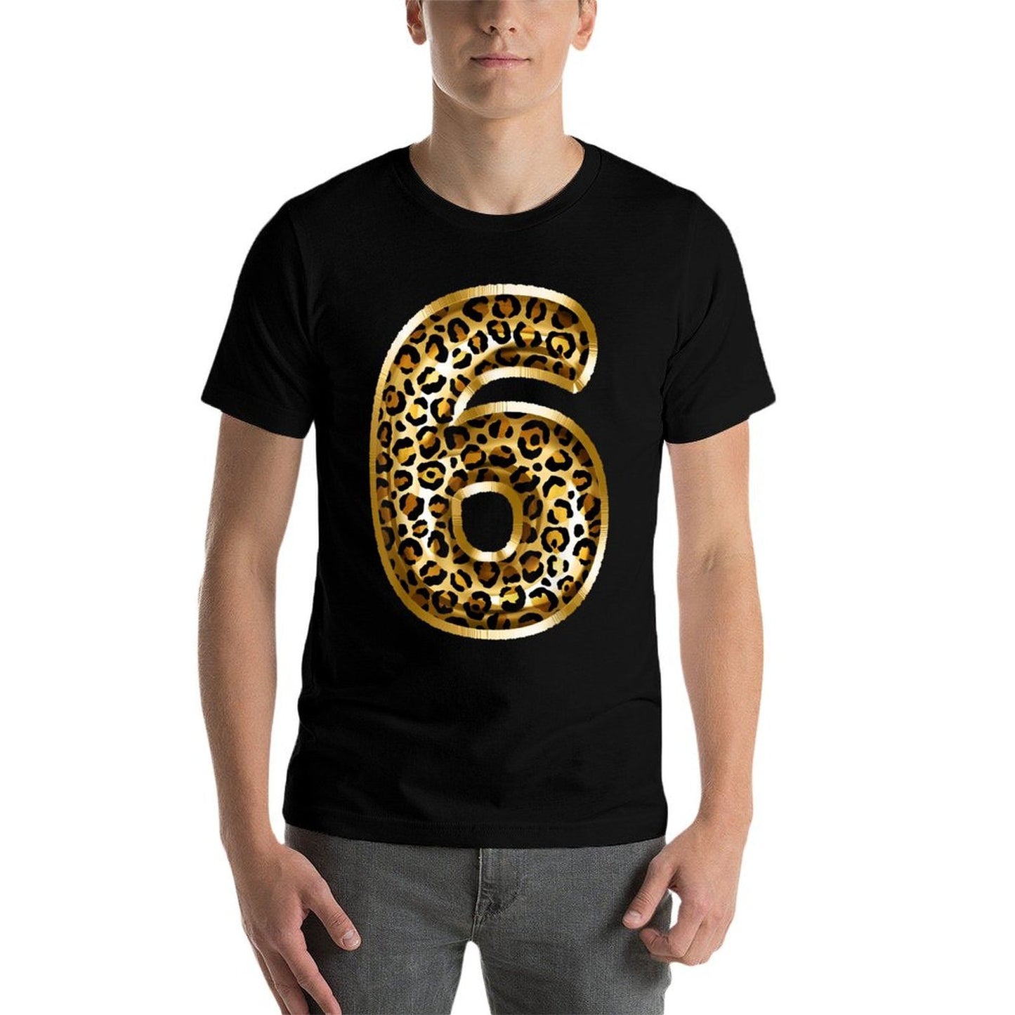 6th Birthday Gift Leopard Animal Print Kids Six  Rolled Sleeves T-Shirt