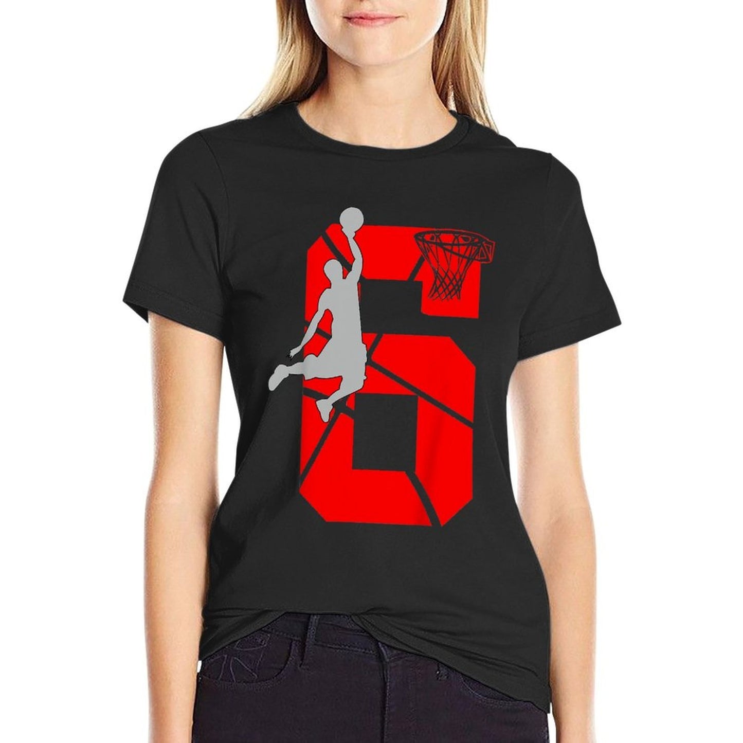 6 Year Old 6th Basketball Birthday PartyTheme Boys Girls  Polyester Blend T-Shirt