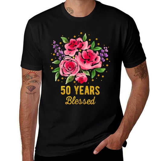 50 Years Blessed Cute Rose Flower 50 Year Old 50th Birthday  Breathable T-Shirt
