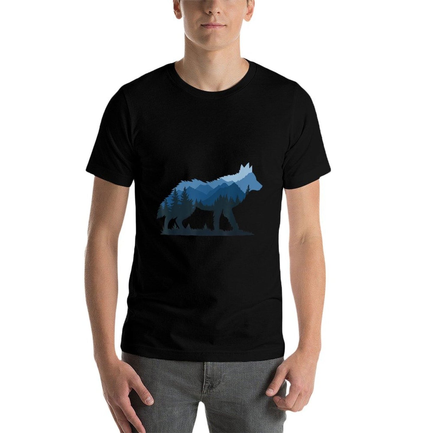 Wildlife Animal Hiker Camper Wolf Forest Nature - Mens Black Small Crew Neck Classic Fit Modern Classic Lightweight Imported Cot  Graphic-printed T-Shirt