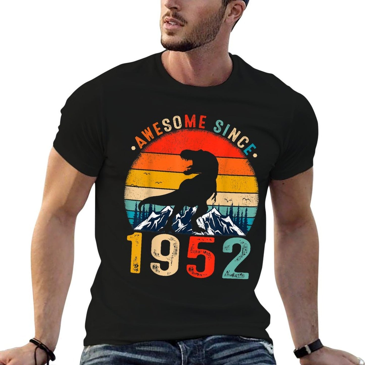 70 Years Old Awesome Since 1952 Dinosaur 70th Birthday  Oversized Silhouette T-Shirt