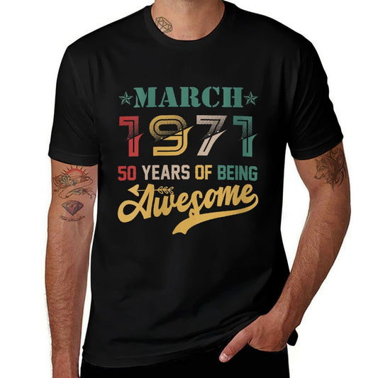 Womens Vintage March 1971 Awesome 50 Years Old 50th Birthday  Trendy Pattern T-Shirt