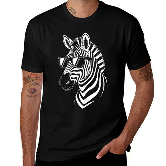 Zebra With Sunglasses Funny Zebra  Ribbed Collar T-Shirt
