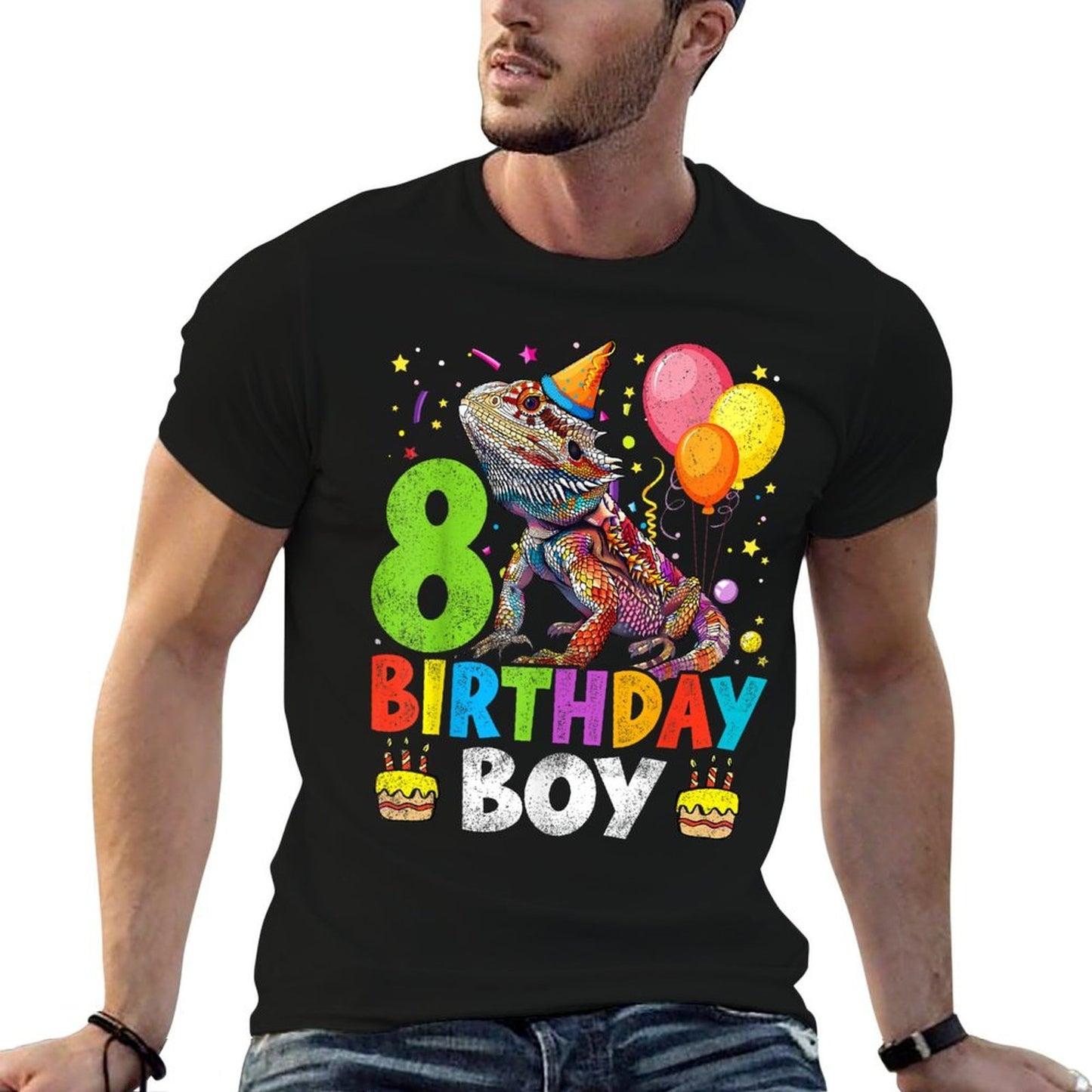 8th Birthday Boy Bearded Dragon 8 Years Old Bday Party  Heathered Texture T-Shirt