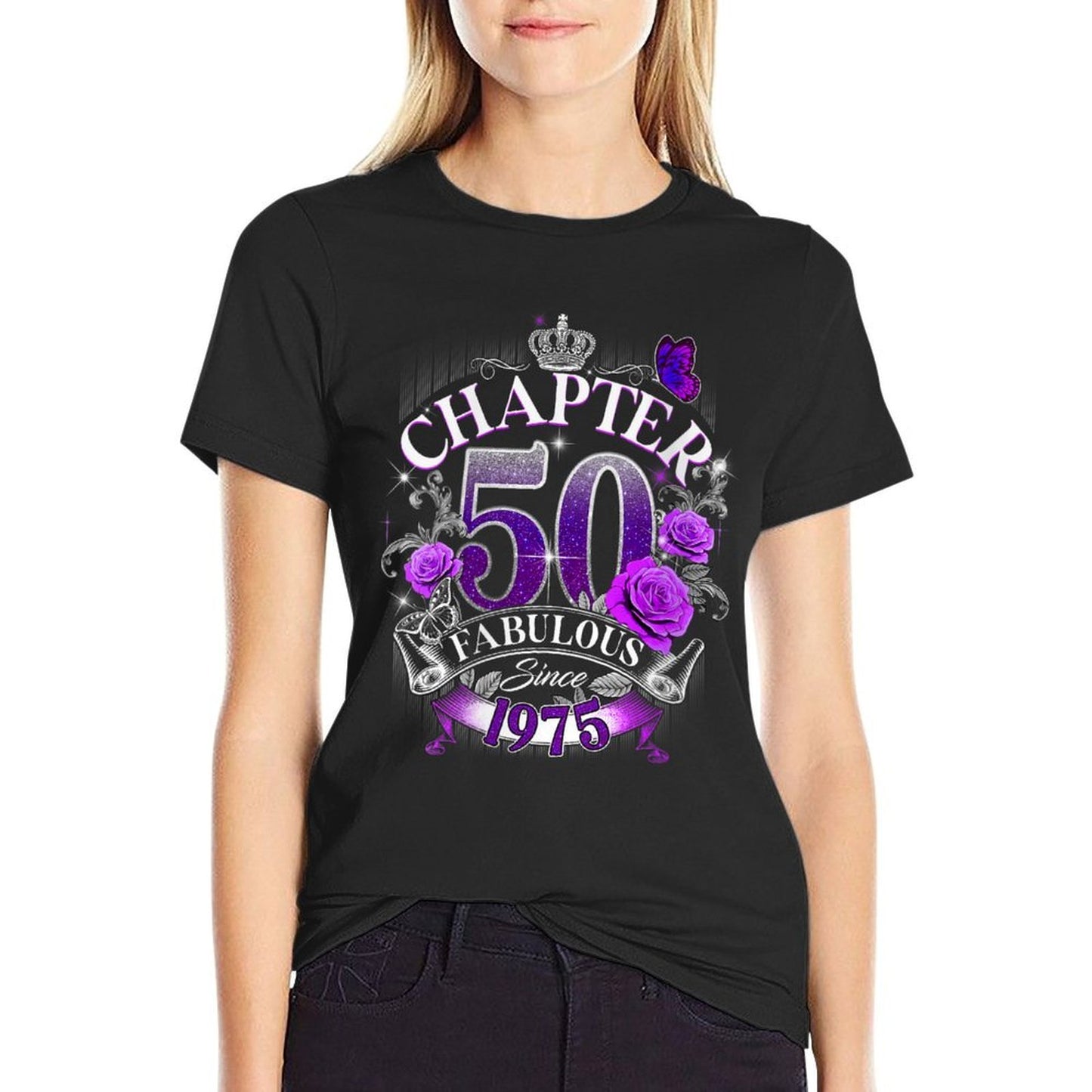 Womens Womens Chapter 50 Fabulous Since 1975 50th Birthday Design  Polyester Blend T-Shirt