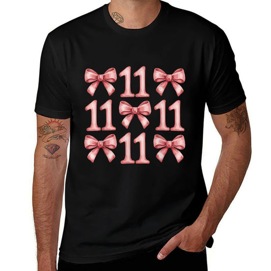 11 Years Old Birthday Girl Coquette Pink Bow Aesthetic  Eco-friendly Material T-Shirt