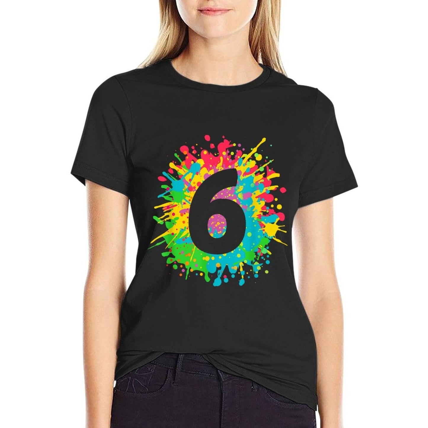 6th Birthday T-shirt for Girls, Boys. 6, Paint Splashes Tee.  Durable T-Shirt