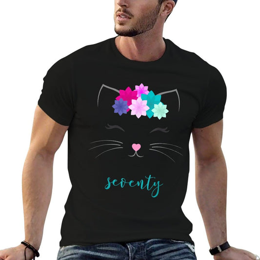70th Birthday Kitty Cat for Girls  High-quality Stitching T-Shirt