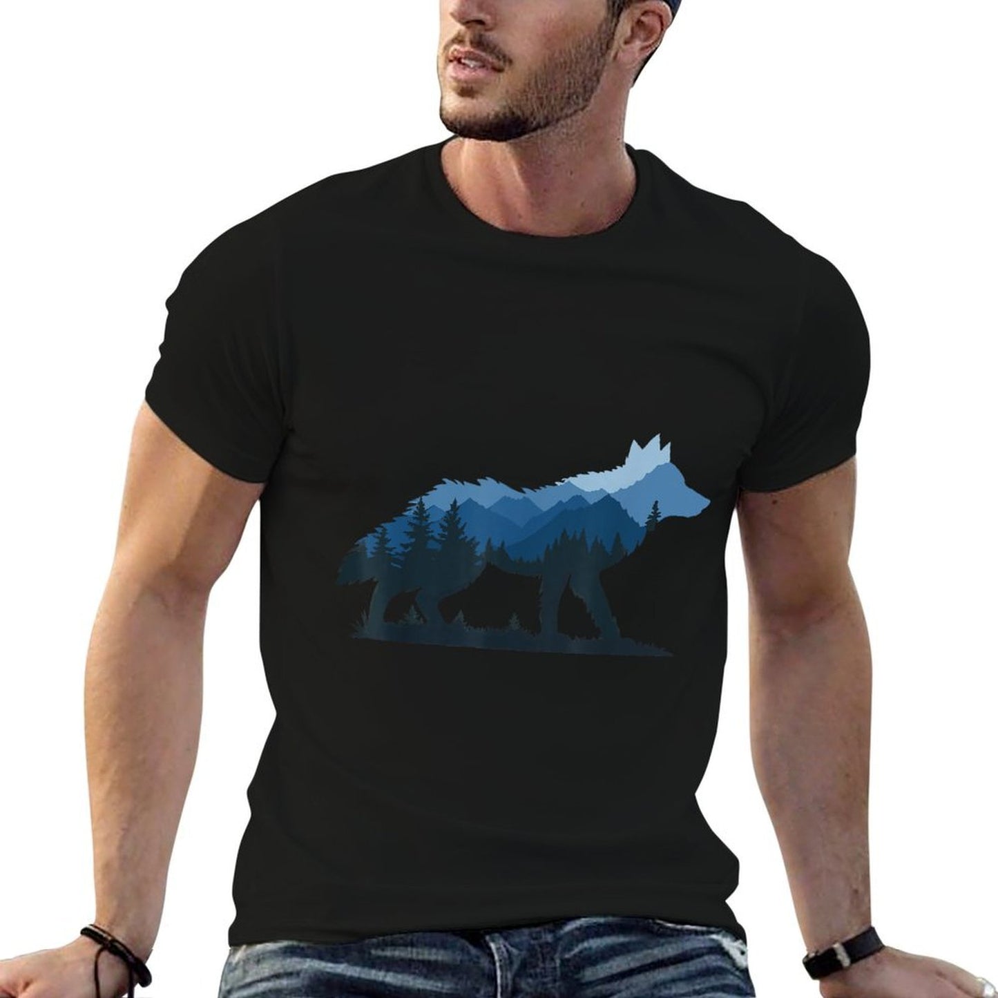 Wildlife Animal Hiker Camper Wolf Forest Nature - Mens Black Small Crew Neck Classic Fit Modern Classic Lightweight Imported Cot  Graphic-printed T-Shirt