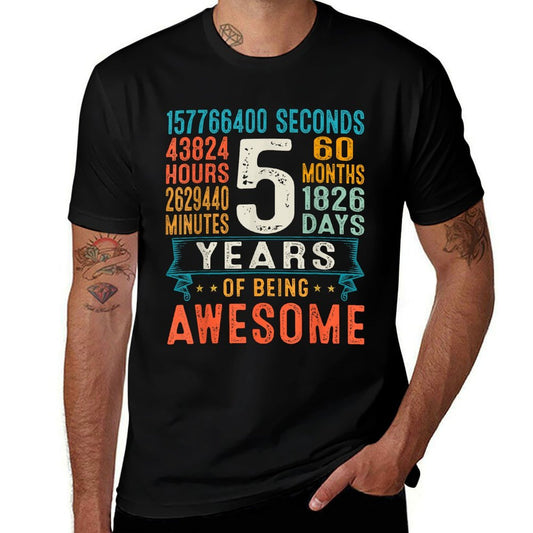 5 Years Old Retro Distressed 5th Birthday Gifts 60 Months  Fade-proof Color T-Shirt