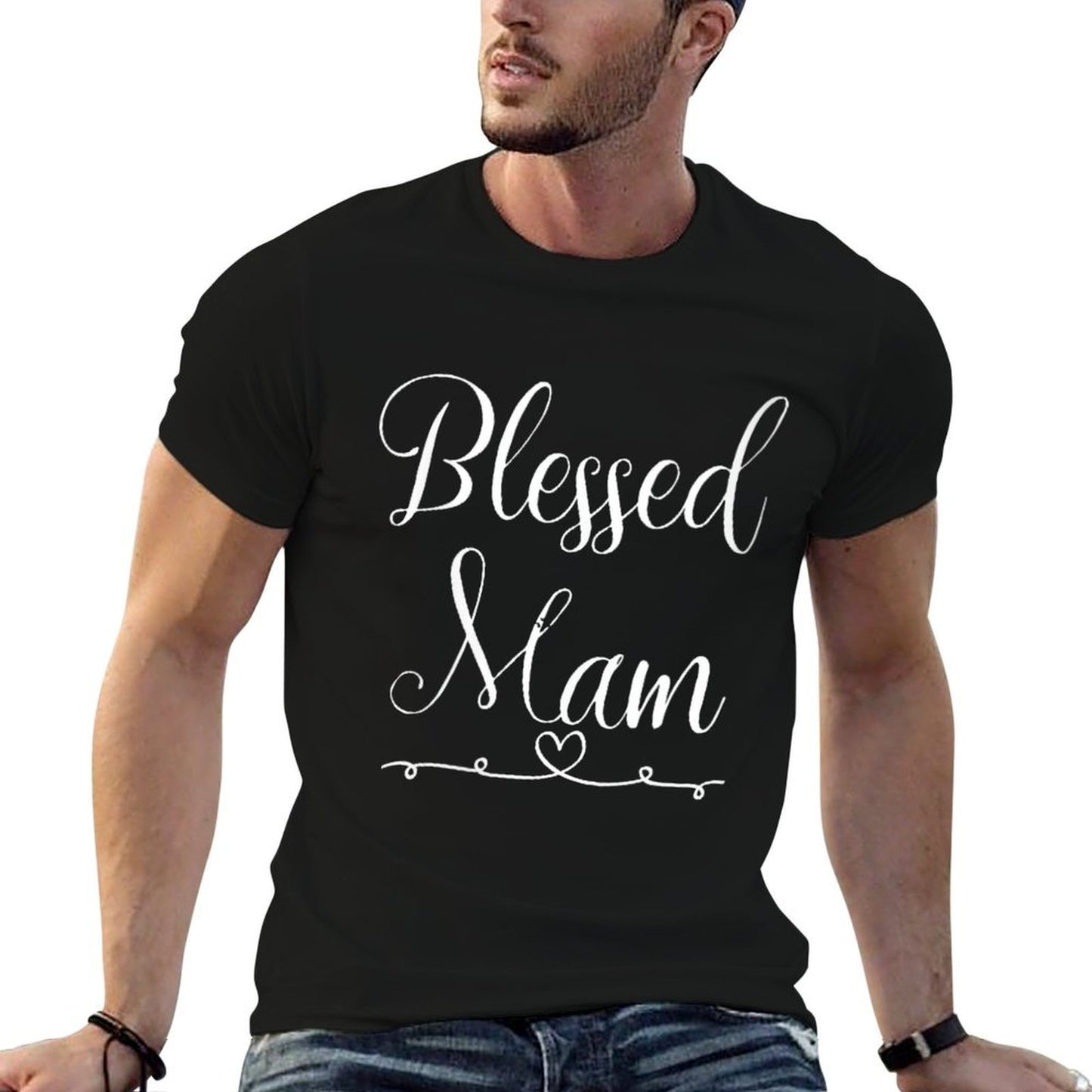 Womens Blessed Mam  Rolled Sleeves T-Shirt