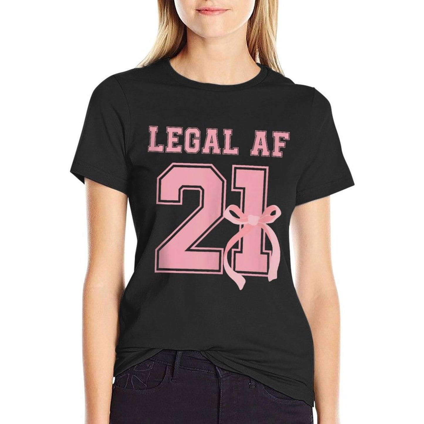 21 Legal AF 21st Birthday Decorations Coquette Bow Ribbon  Heathered Texture T-Shirt