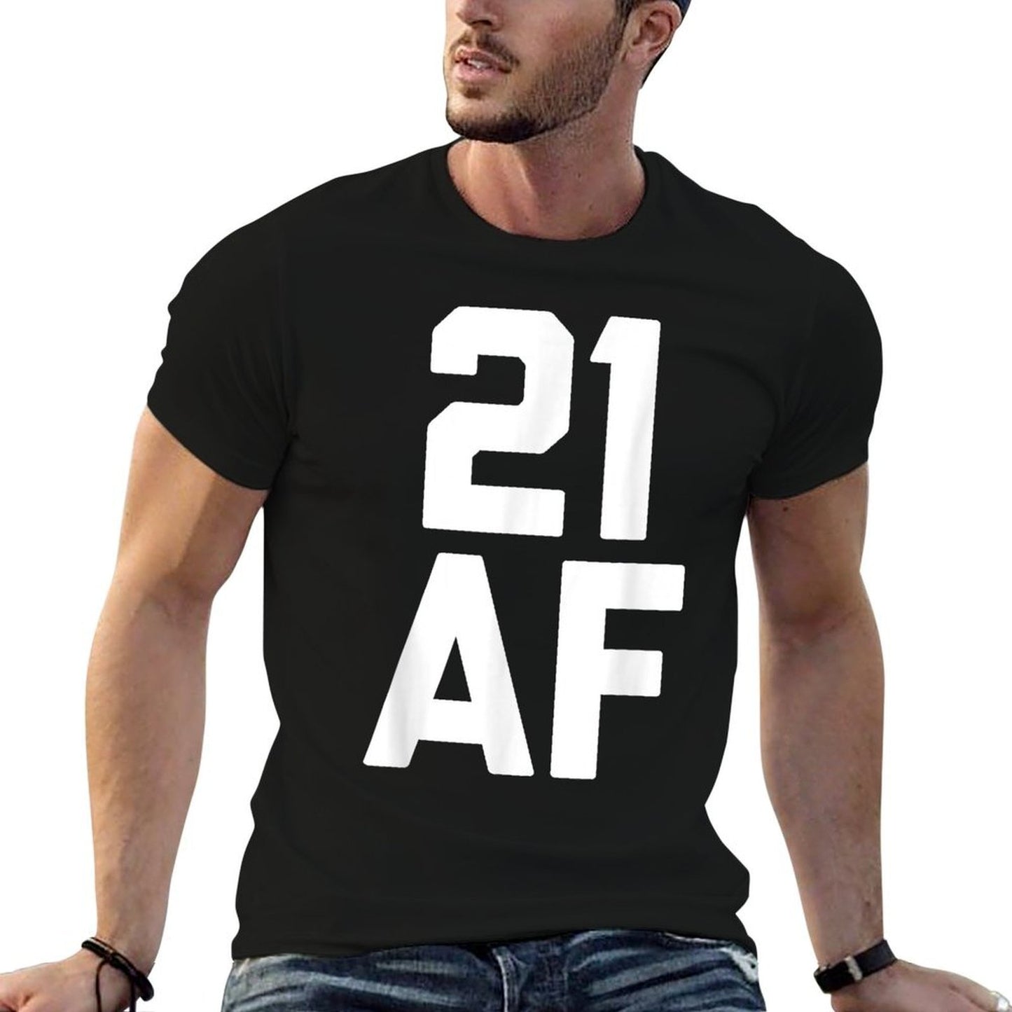 21 AF 21st Birthday  Ribbed Collar T-Shirt