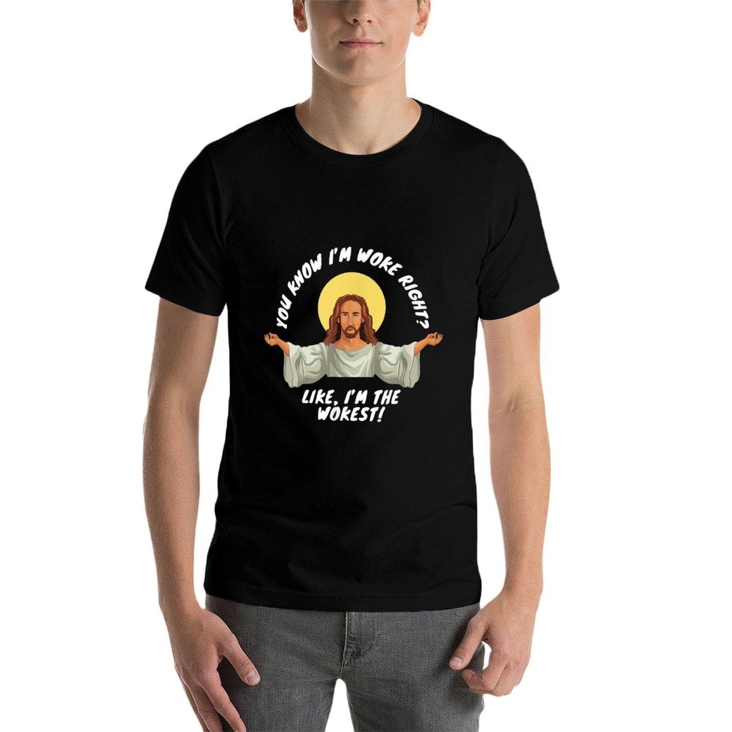 Woke Jesus Funny Christian Parody Religious Satire Humor  Eco-friendly Material T-Shirt