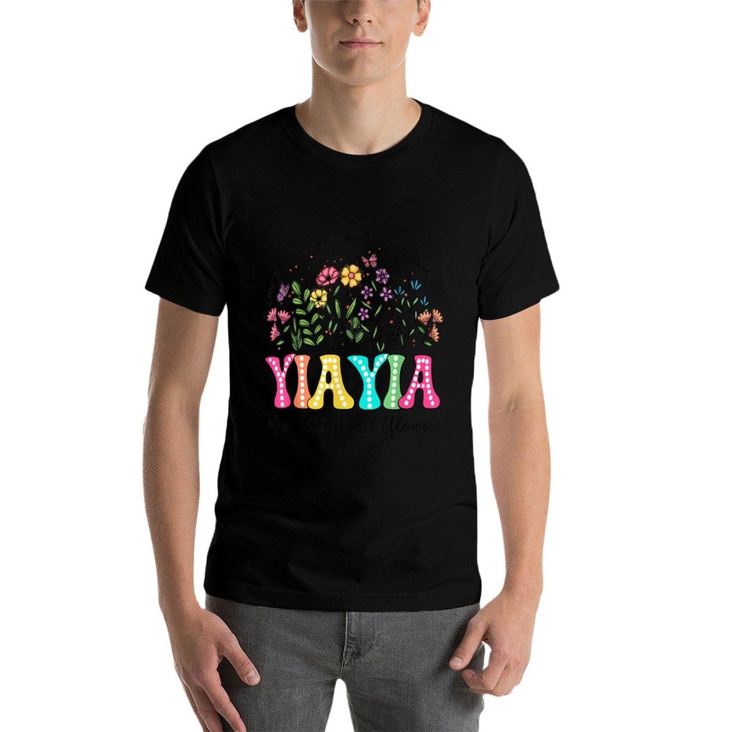 YiaYia Of The Little Wildflower Birthday Kids Groovy  Ribbed Collar T-Shirt