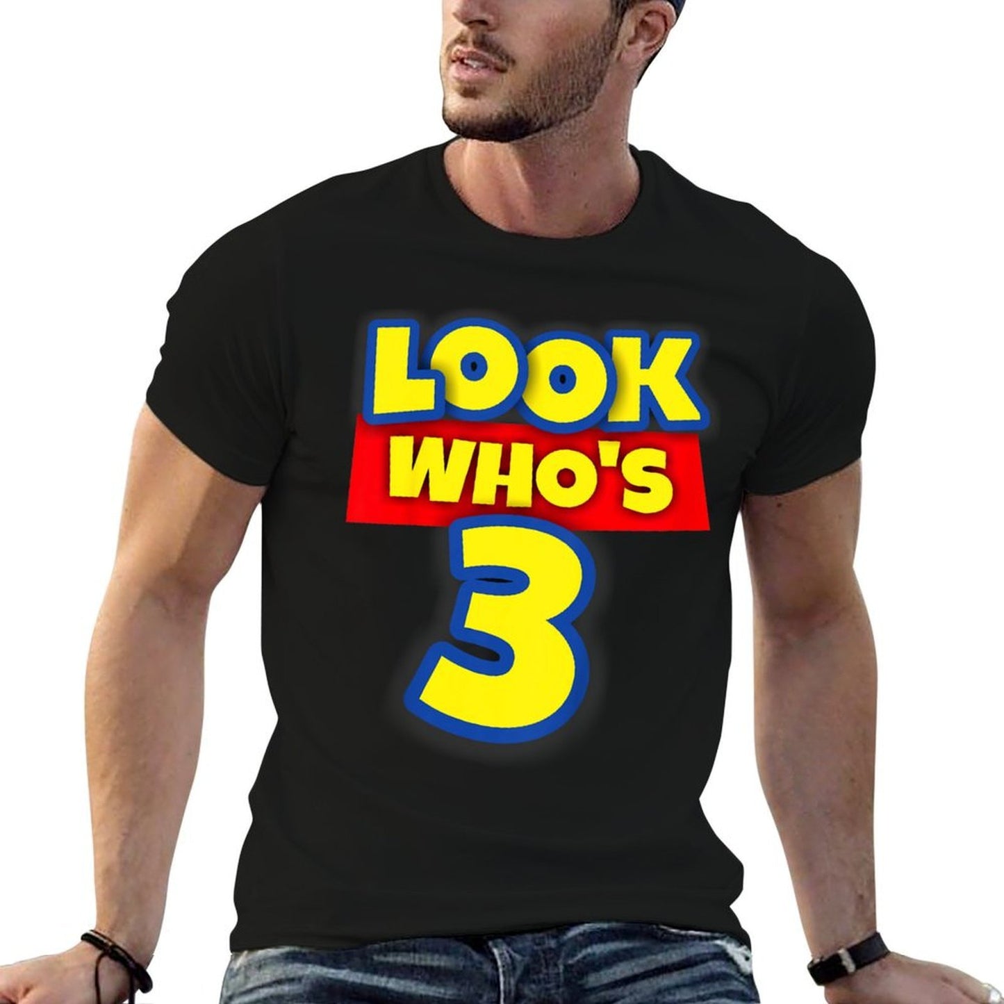 3 Year Old Birthday Party Theme Boys Girls Look Who's 3  Tagless Design T-Shirt