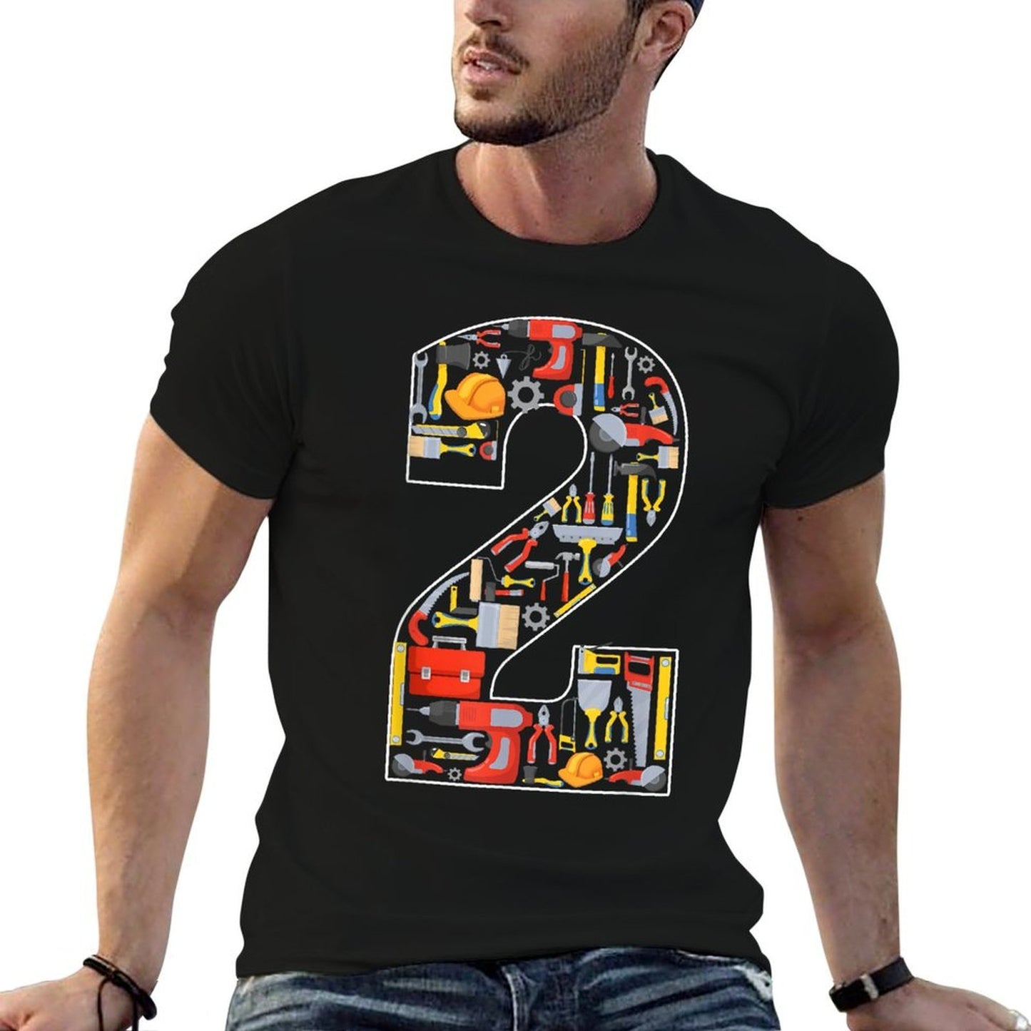 2nd Birthday Construction Building Tools Kids 2 Year Old  Polyester Blend T-Shirt