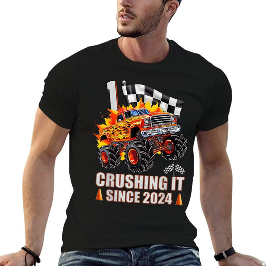 1 Crushing It Since 2024 1st Birthday Monster Truck Kids  Moisture-wicking T-Shirt