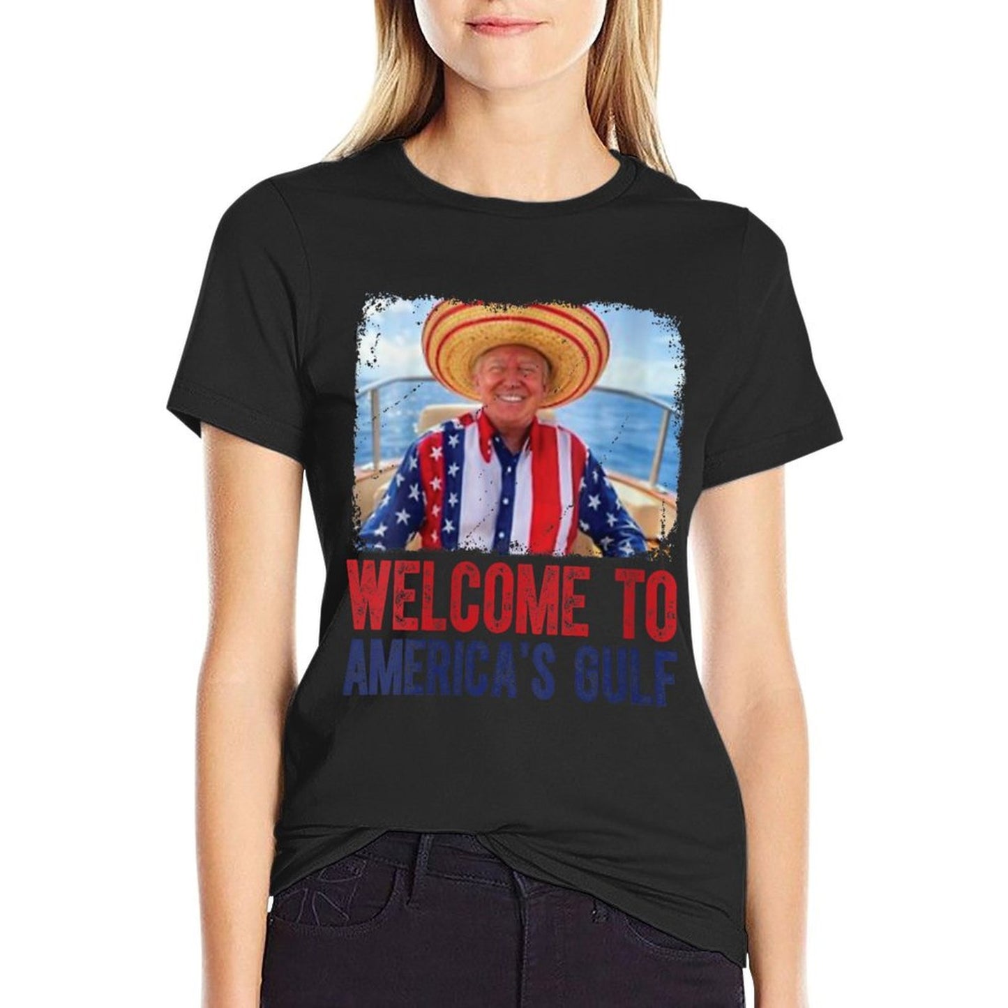 Womens Welcome To America's Gulf Mexico Women Men Dad  Stretchy T-Shirt