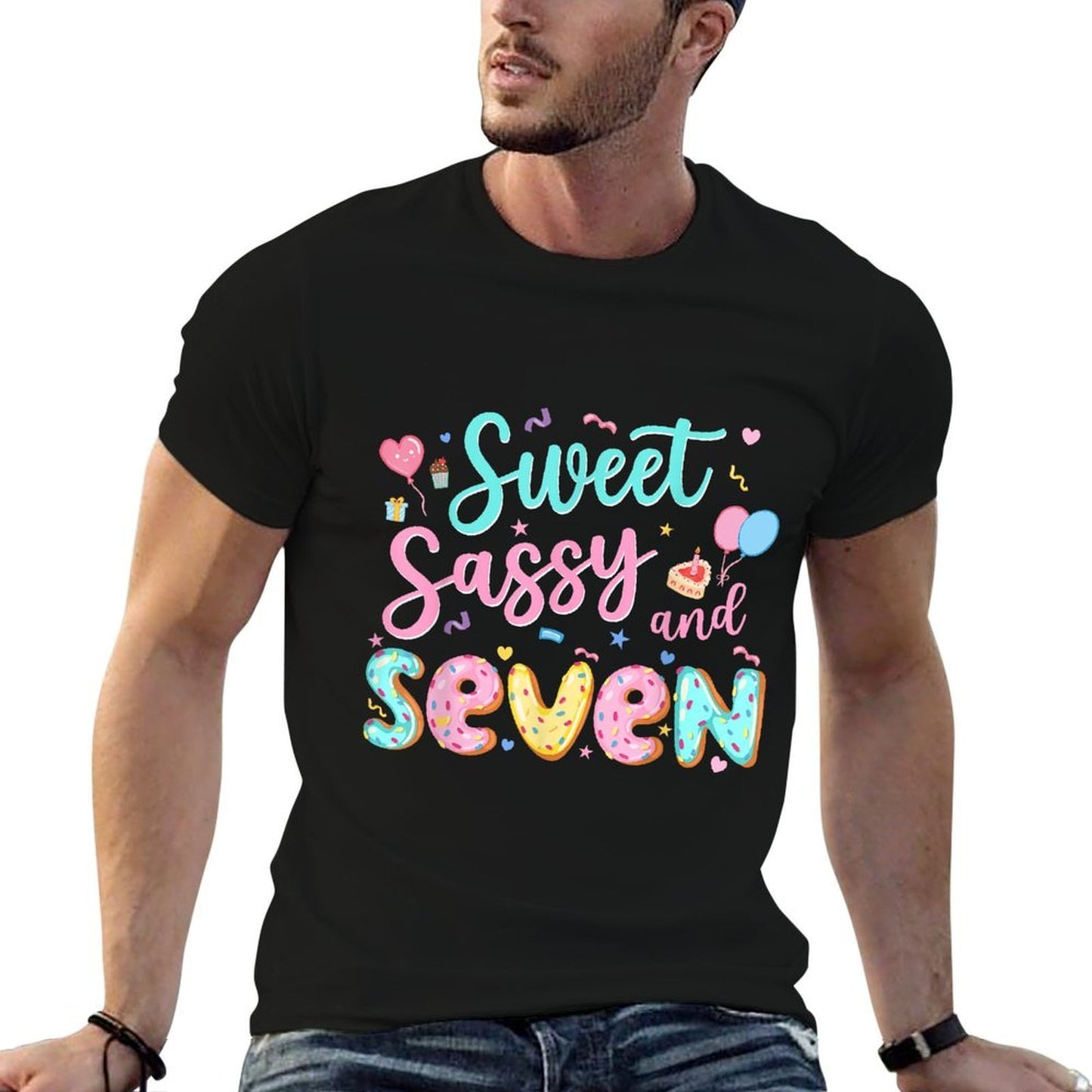 7Th Birthday Girl Sweet Sassy And Seven Donut 7 Year Old Kid  High-quality Stitching T-Shirt