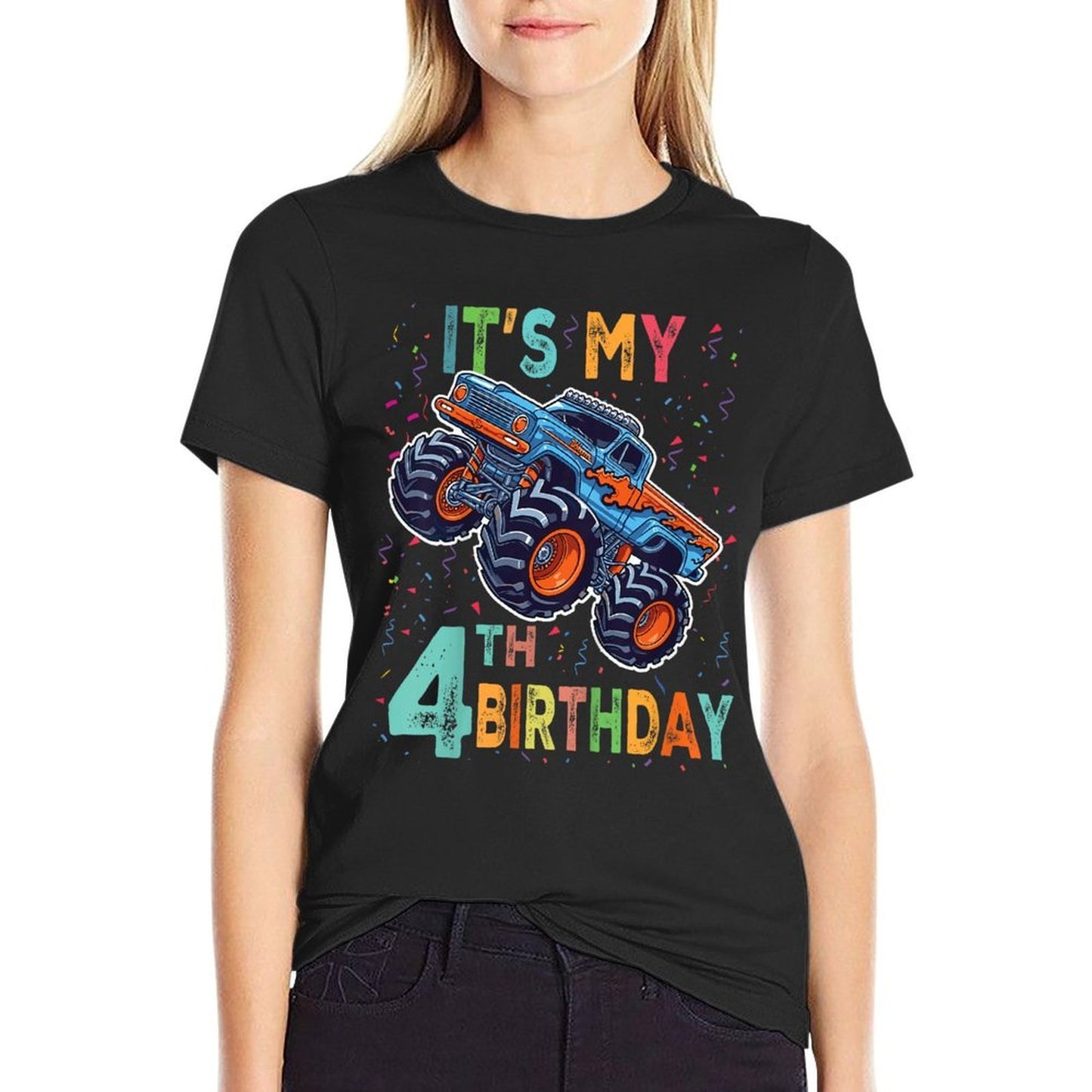 4 Years Old Boy Girl It&#39;s My 4th Birthday Boys Monster Truck  Moisture-wicking T-Shirt
