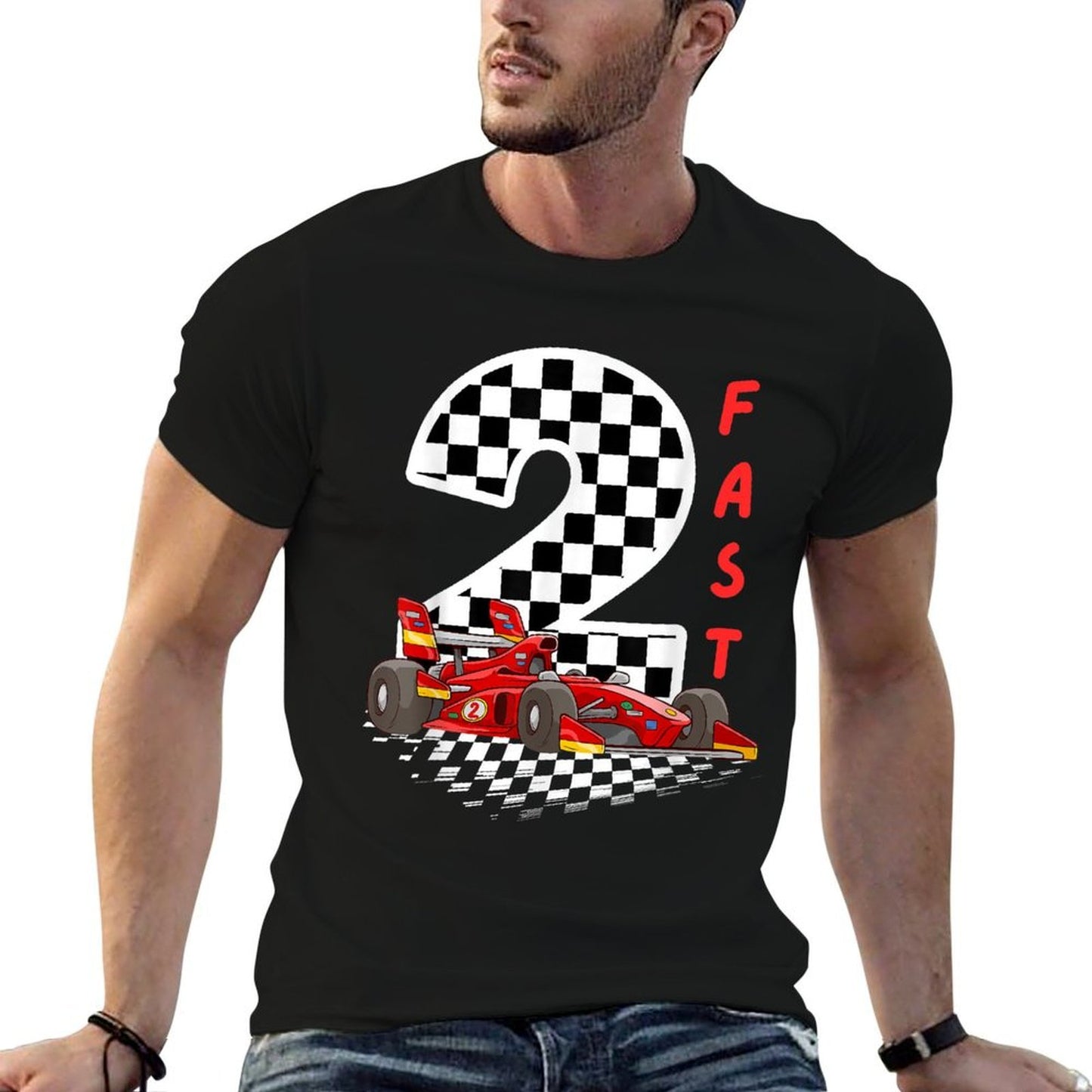 2 Year Old Kids Racing Car 2nd Birthday ,Two Fast  Ribbed Collar T-Shirt