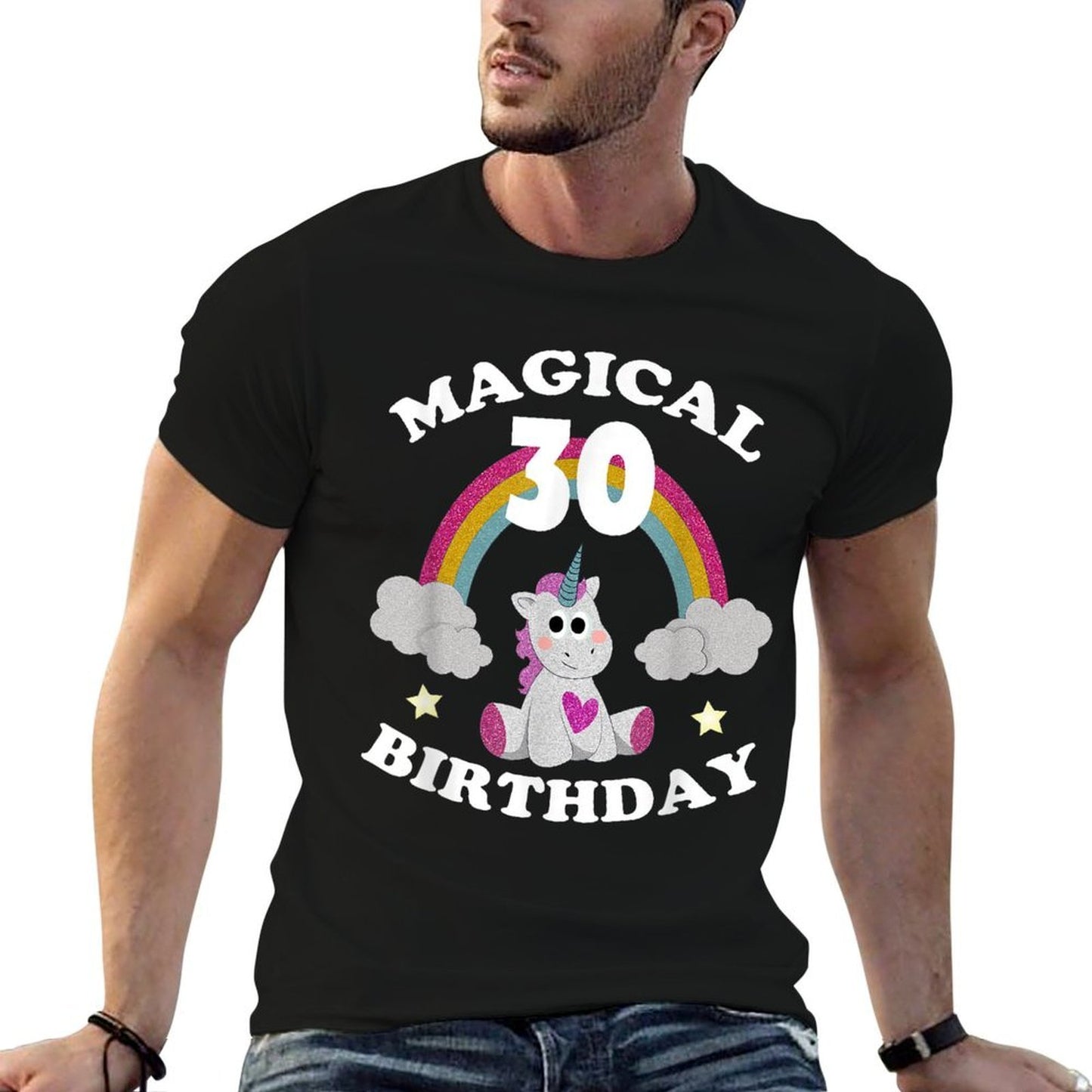 30th Birthday Magical Unicorn Birthday Rainbow  Oversized Silhouette T-Shirt
