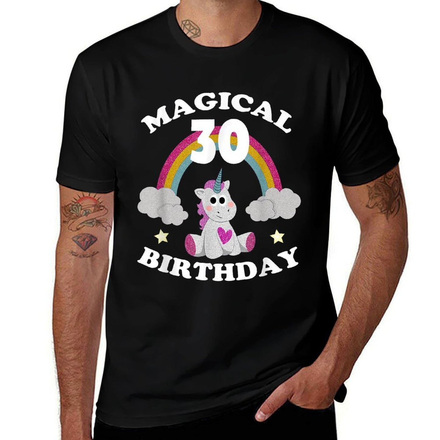 30th Birthday Magical Unicorn Birthday Rainbow  Oversized Silhouette T-Shirt